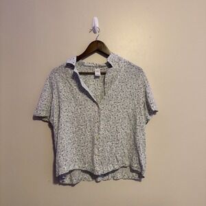 Women's Short Sleeve Button Up Casual Top Floral Cottagecore Feminine Spring